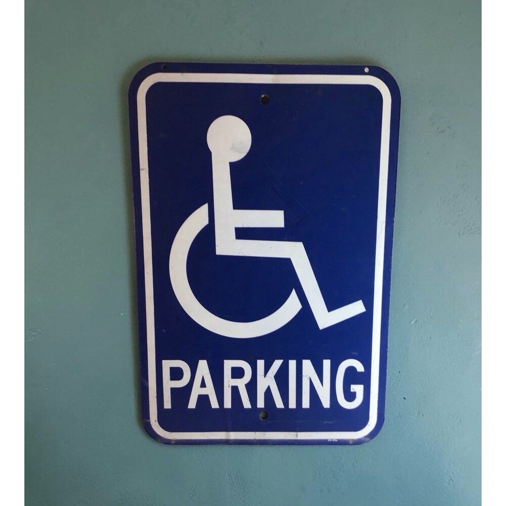 Vintage Porcelain Metal Handicapped Parking Sign, 18 “X 12”